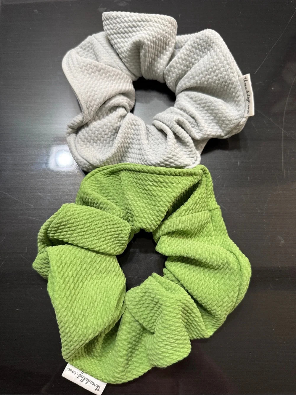 Kids Textured Fabric Scrunchies - Green & Light Gray women’s oversized big